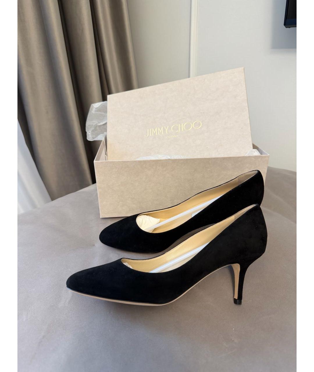 JIMMY CHOO Черные замшевые лодочки на низком каблуке, фото 6