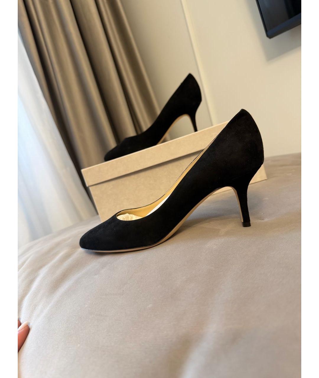 JIMMY CHOO Черные замшевые лодочки на низком каблуке, фото 5