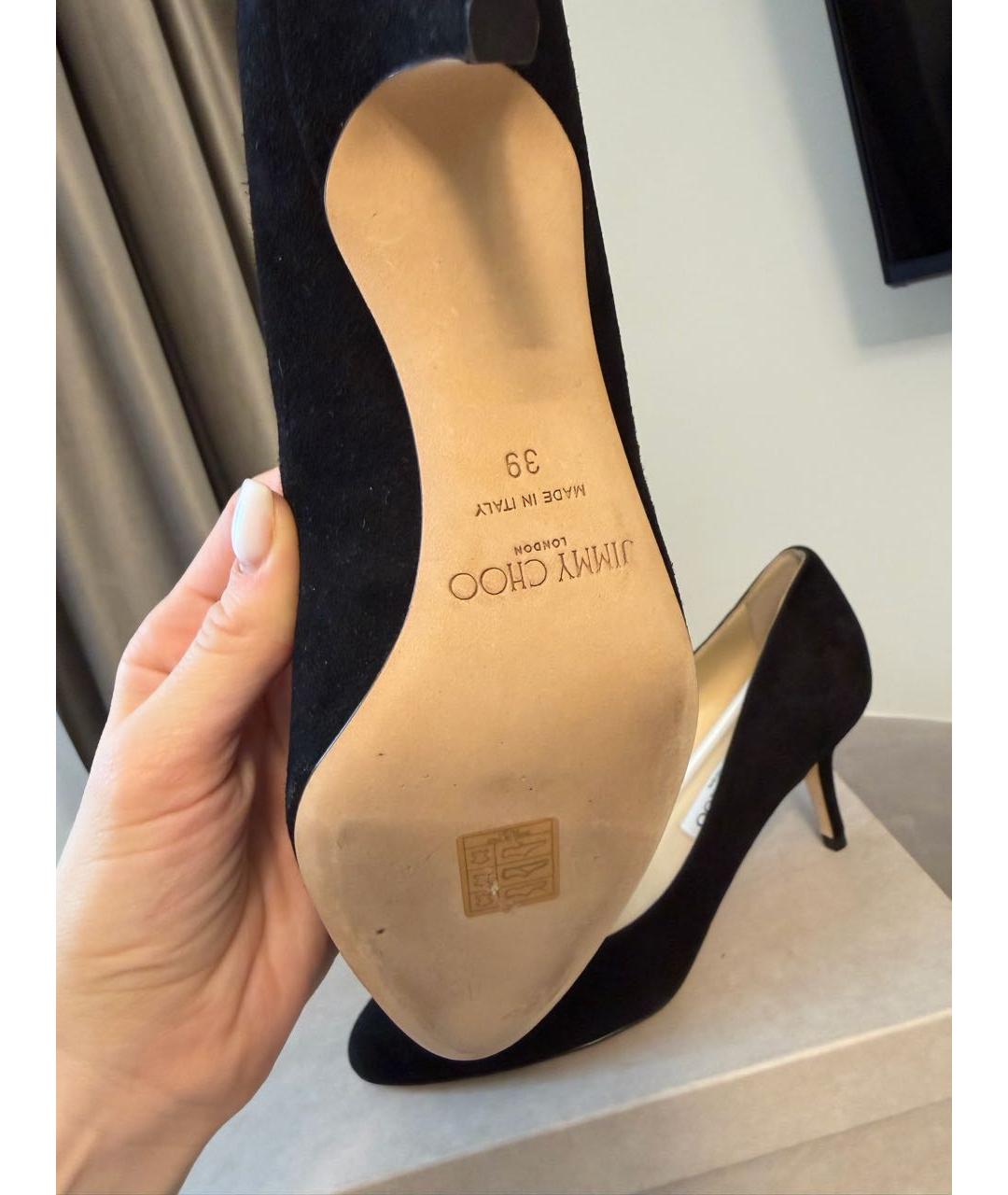 JIMMY CHOO Черные замшевые лодочки на низком каблуке, фото 4