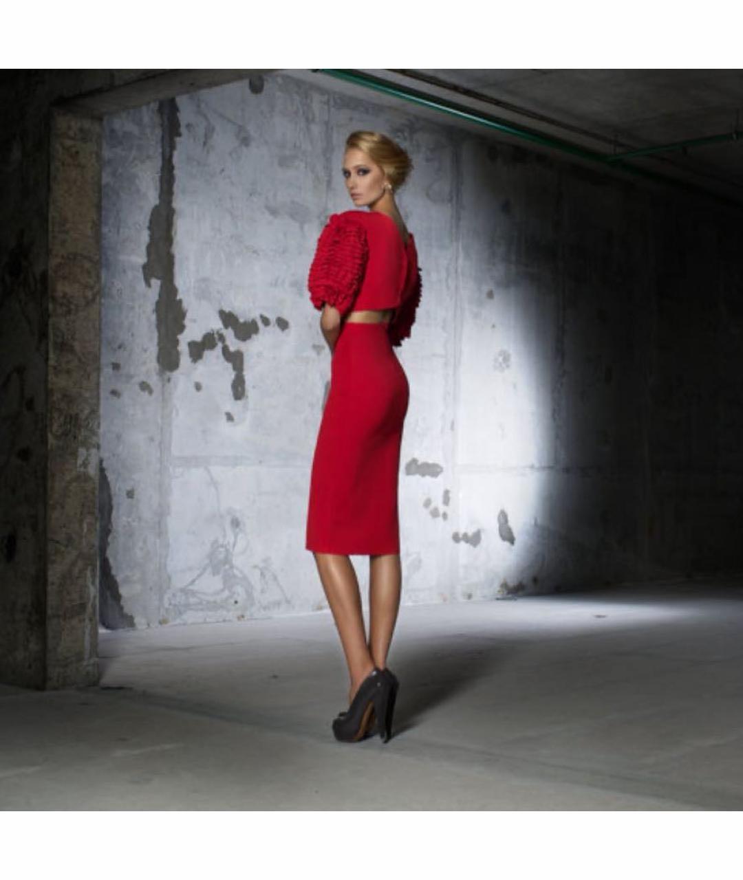 ULYANA SERGEENKO Красный вискозный костюм с юбками, фото 6