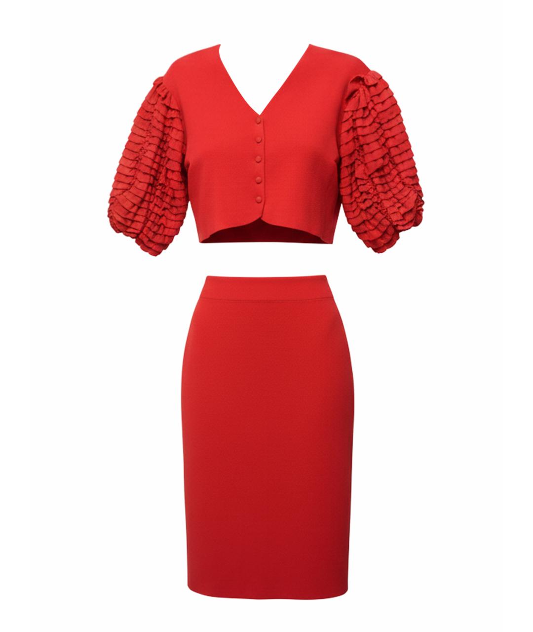 ULYANA SERGEENKO Красный вискозный костюм с юбками, фото 1