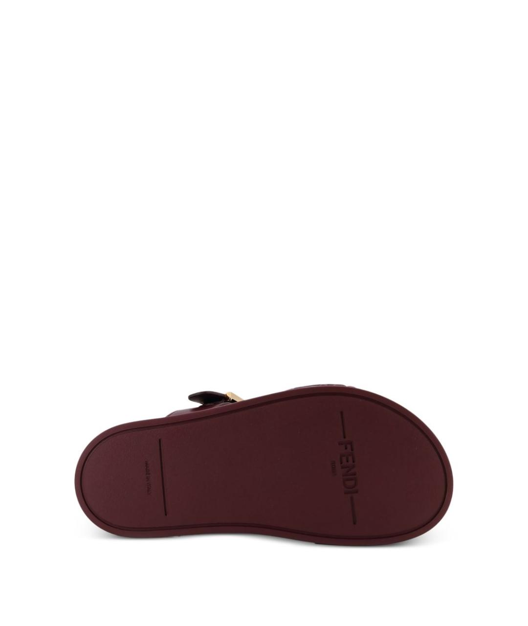 FENDI Бордовые кожаные шлепанцы, фото 4