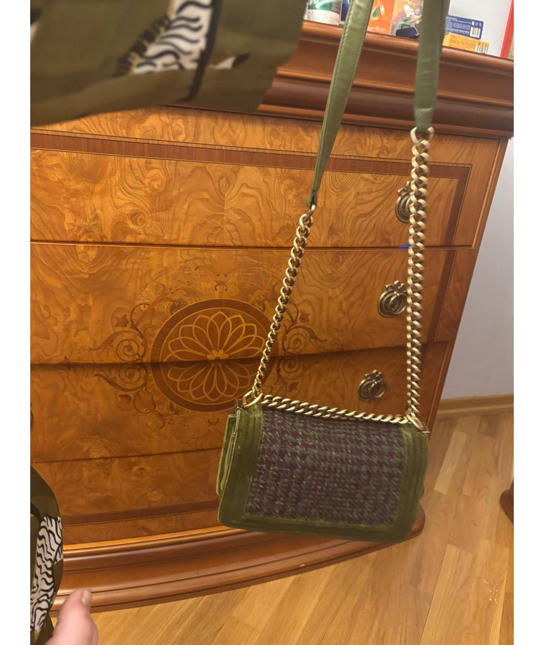 CHANEL Зеленая бархатная сумка через плечо, фото 3