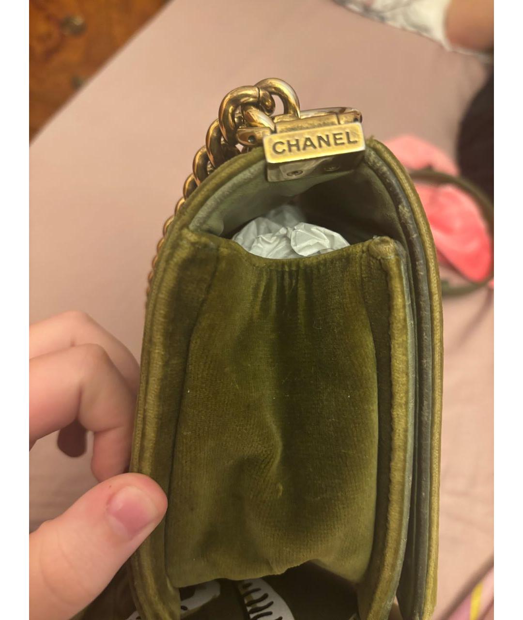 CHANEL Зеленая бархатная сумка через плечо, фото 2