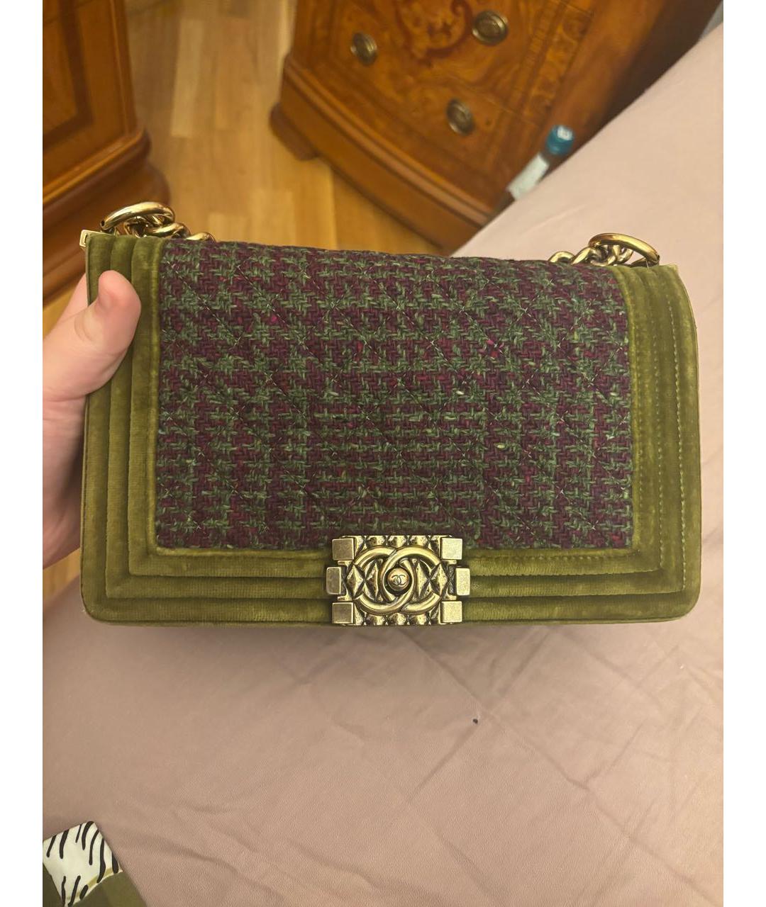 CHANEL Зеленая бархатная сумка через плечо, фото 5