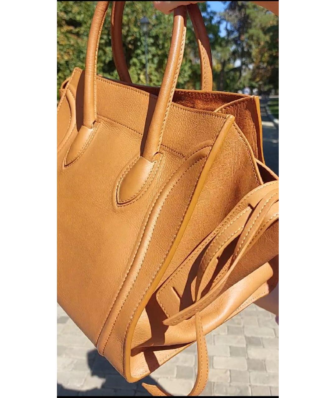 CELINE Горчичная кожаная сумка тоут, фото 5