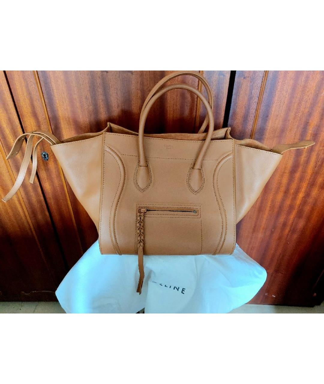 CELINE Горчичная кожаная сумка тоут, фото 7