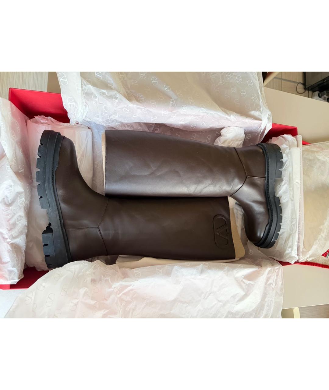 VALENTINO Коричневые кожаные сапоги, фото 7