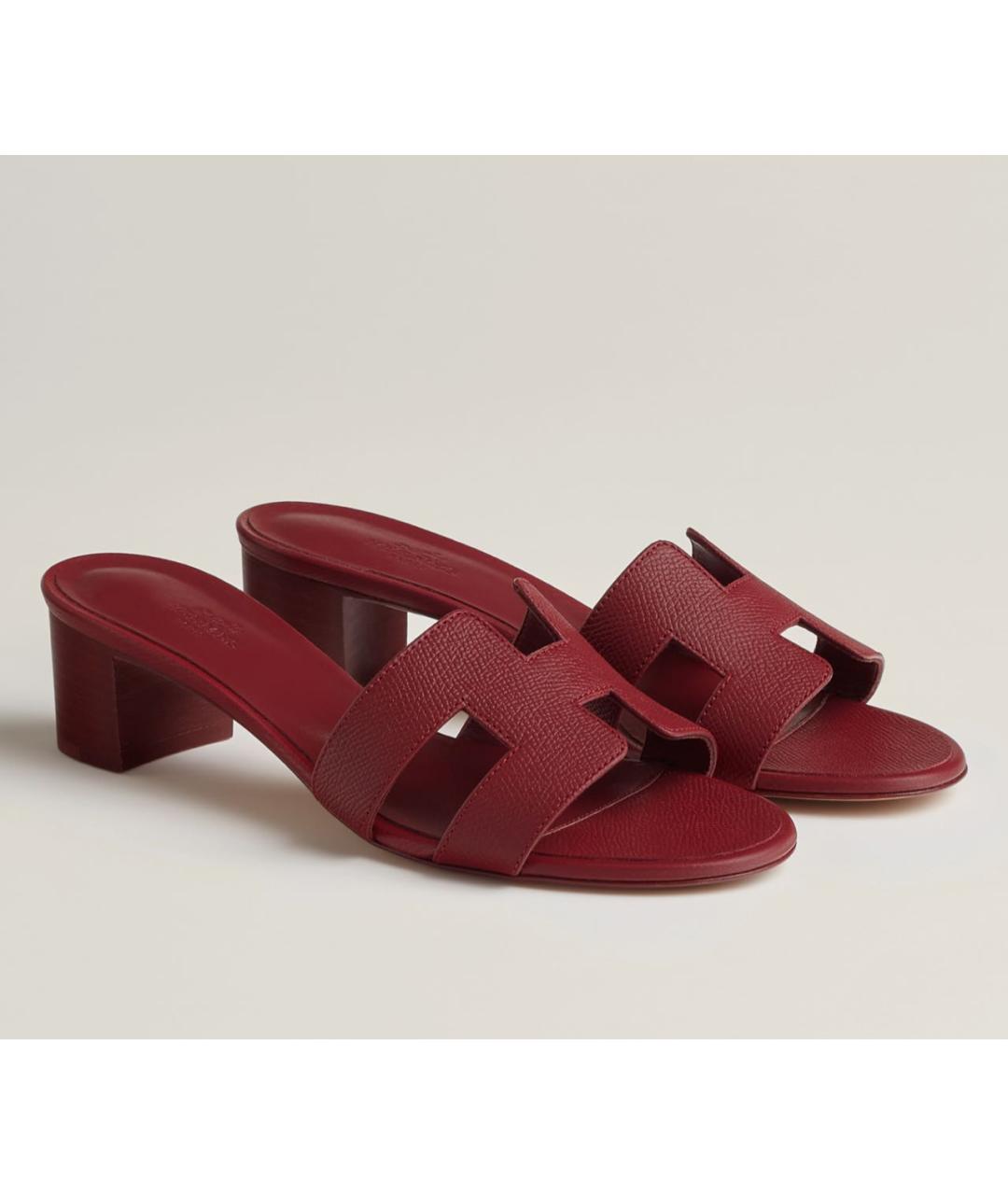 HERMES Бордовые кожаные сандалии, фото 2