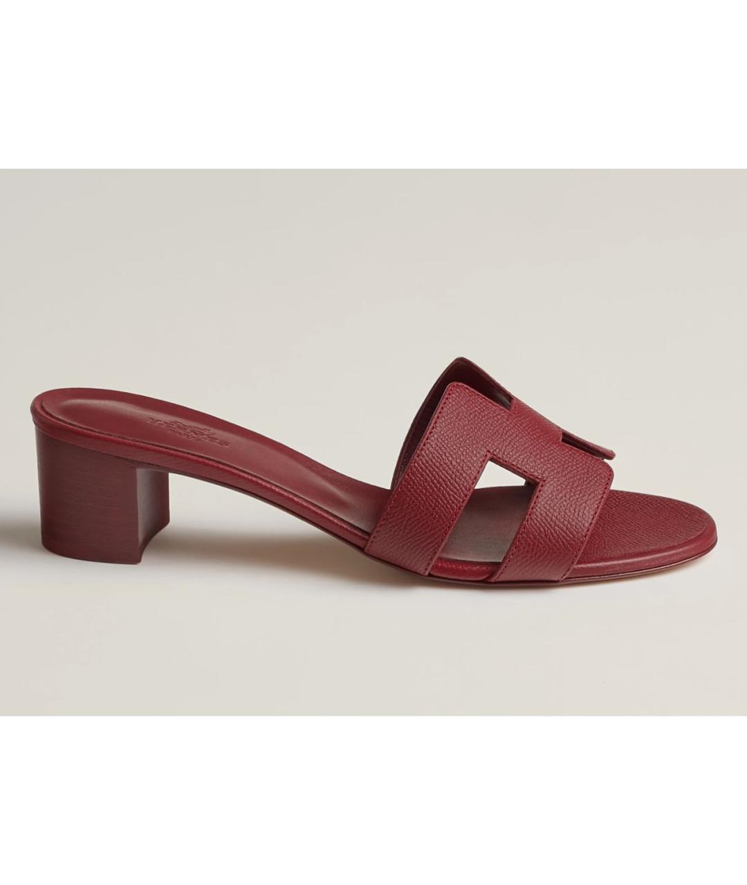 HERMES Бордовые кожаные сандалии, фото 5