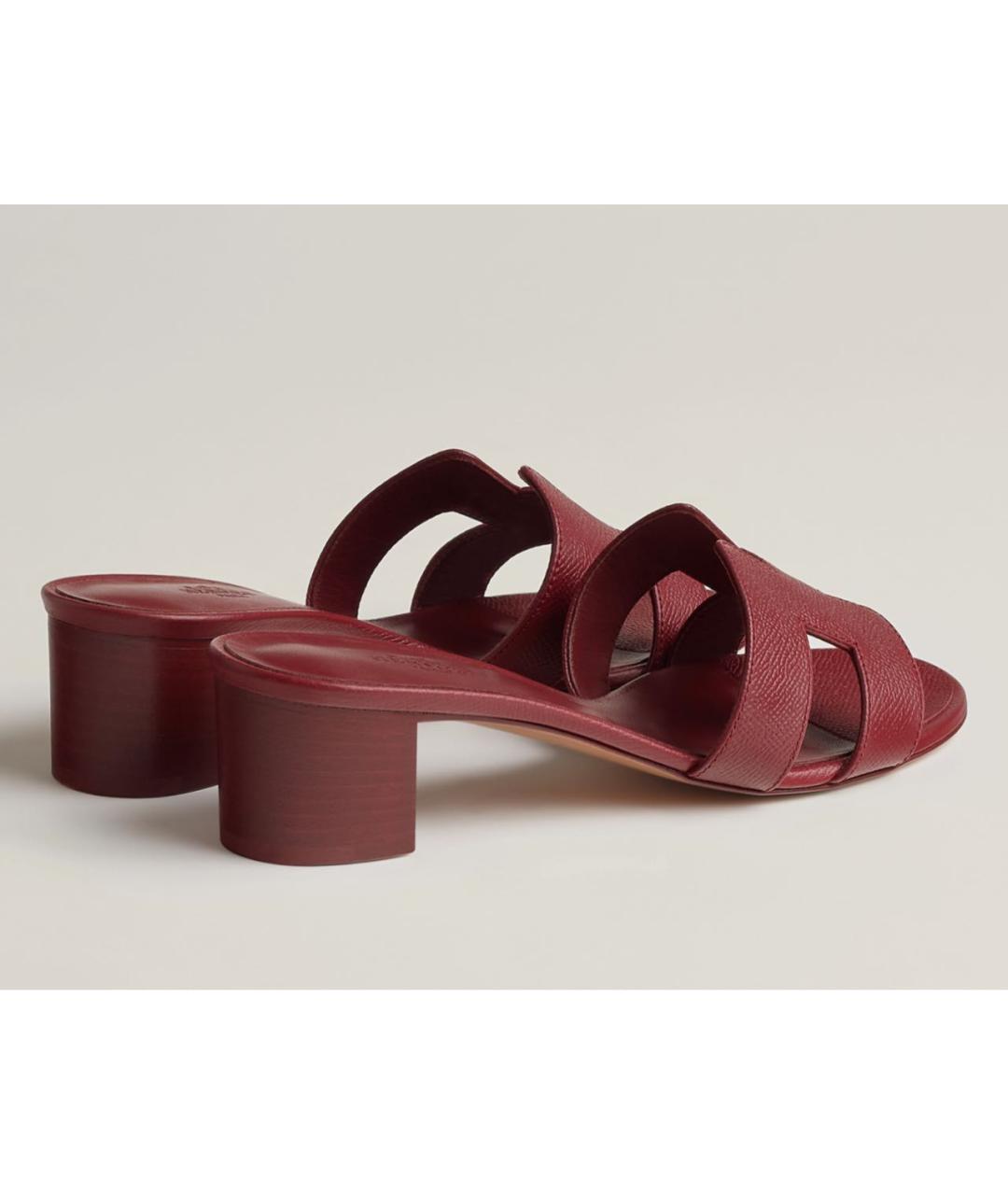 HERMES Бордовые кожаные сандалии, фото 3