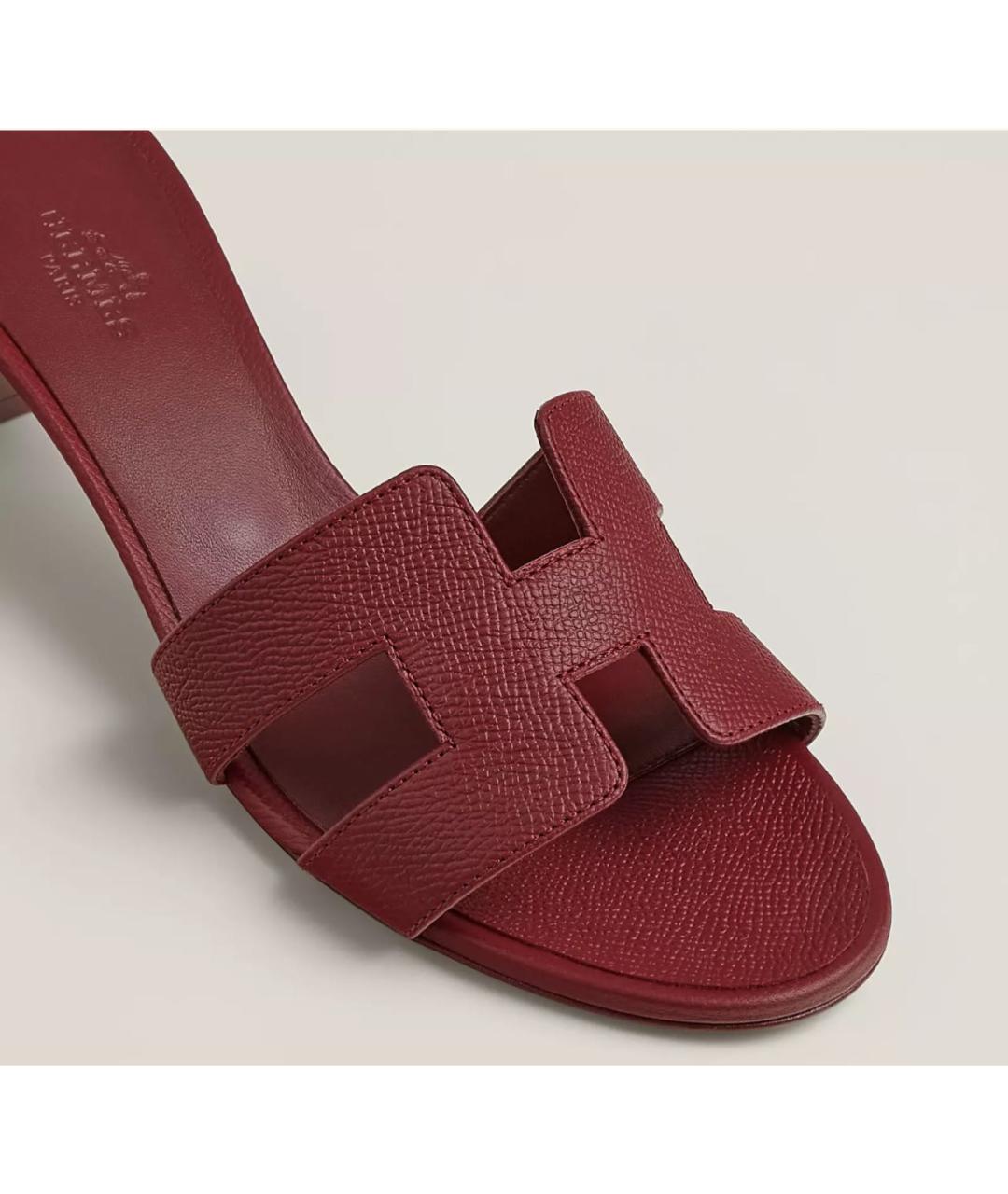 HERMES Бордовые кожаные сандалии, фото 4