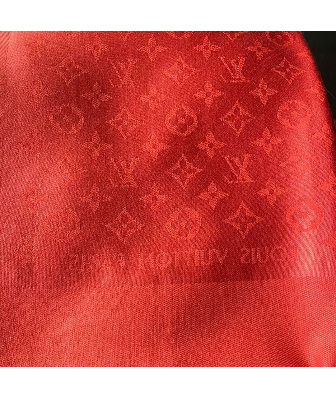 LOUIS VUITTON Красный шелковый платок, фото 5