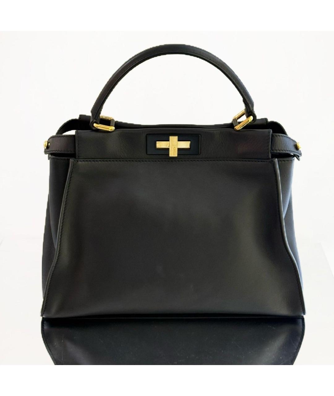 FENDI Черная кожаная сумка с короткими ручками, фото 8