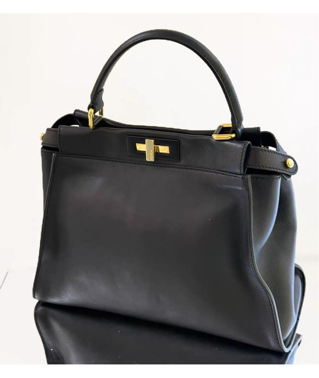 FENDI Черная кожаная сумка с короткими ручками, фото 3