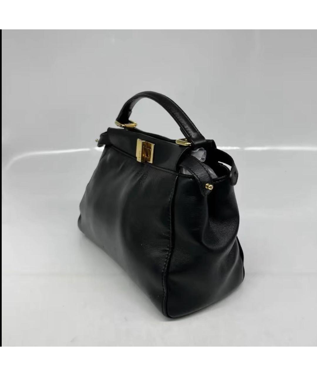 FENDI Черная кожаная сумка с короткими ручками, фото 4