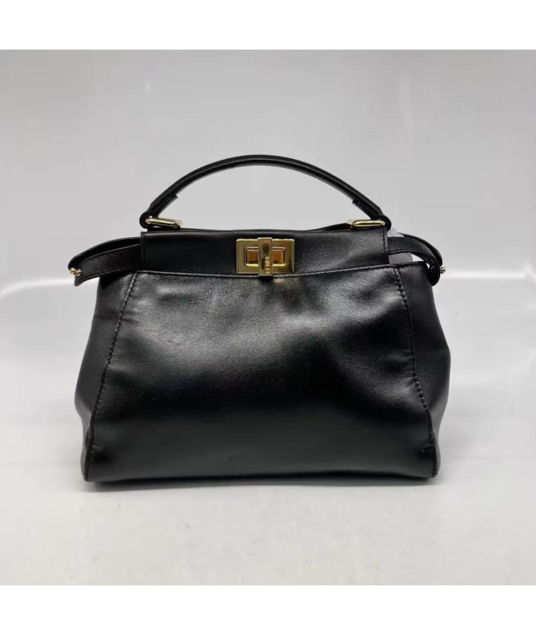 FENDI Черная кожаная сумка с короткими ручками, фото 5