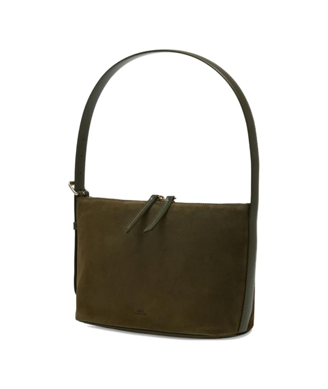 A.P.C. Хаки кожаная сумка с короткими ручками, фото 2
