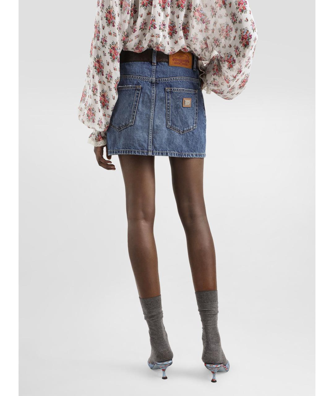 DOLCE&GABBANA Голубая хлопковая юбка мини, фото 5