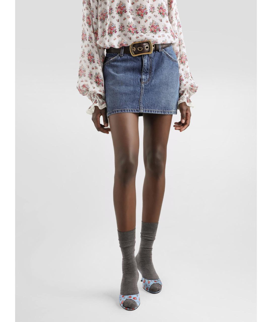 DOLCE&GABBANA Голубая хлопковая юбка мини, фото 4