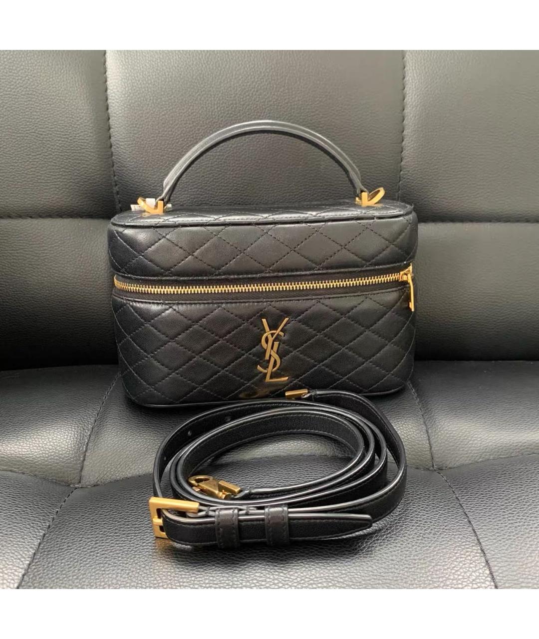 SAINT LAURENT Черная кожаная сумка с короткими ручками, фото 5