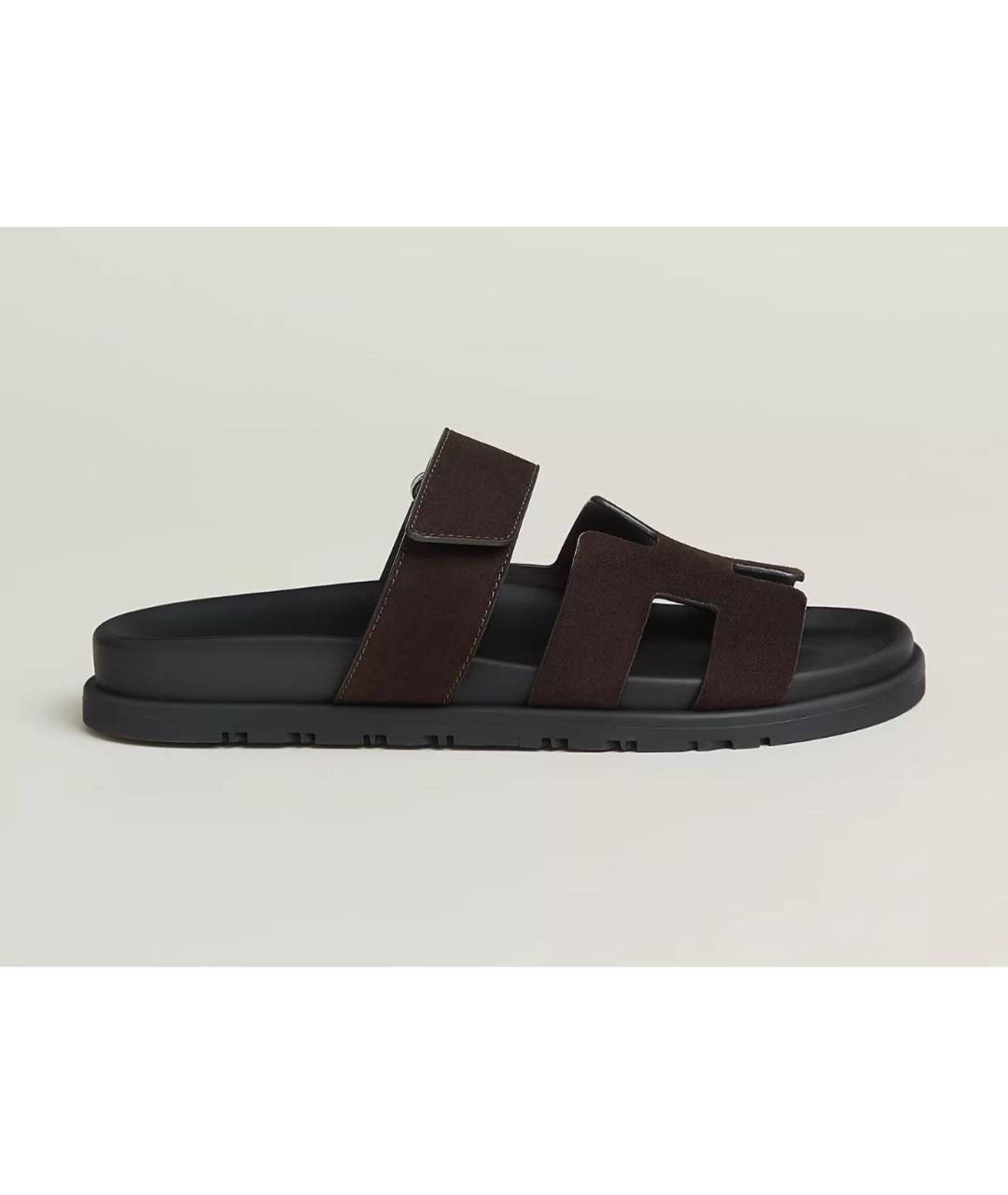 HERMES Коричневые замшевые сандалии, фото 5