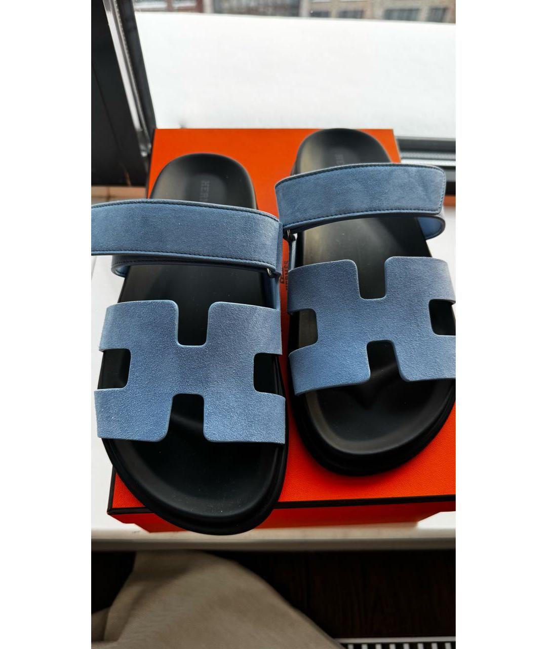 HERMES Голубые замшевые сандалии, фото 3