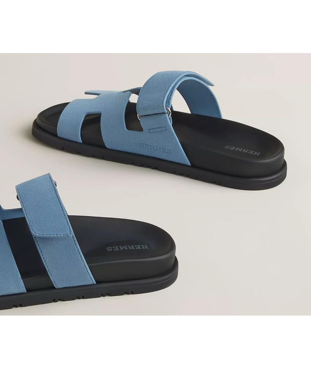 HERMES Голубые замшевые сандалии, фото 2