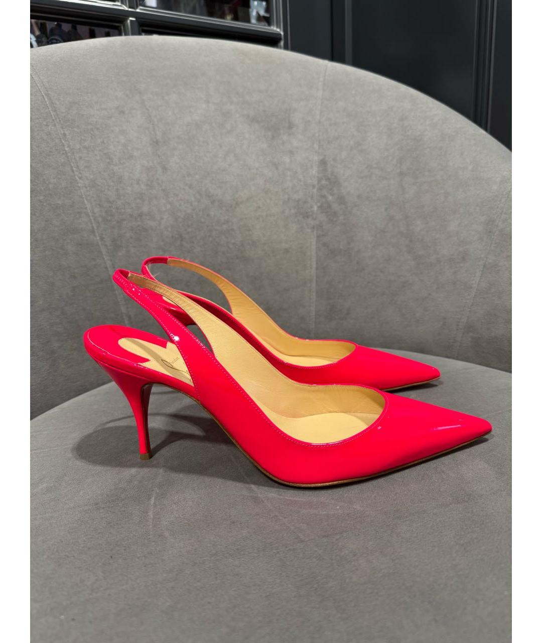 CHRISTIAN LOUBOUTIN Розовые лодочки на низком каблуке из лакированной кожи, фото 9