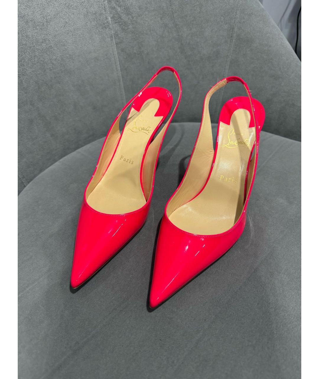 CHRISTIAN LOUBOUTIN Розовые лодочки на низком каблуке из лакированной кожи, фото 5