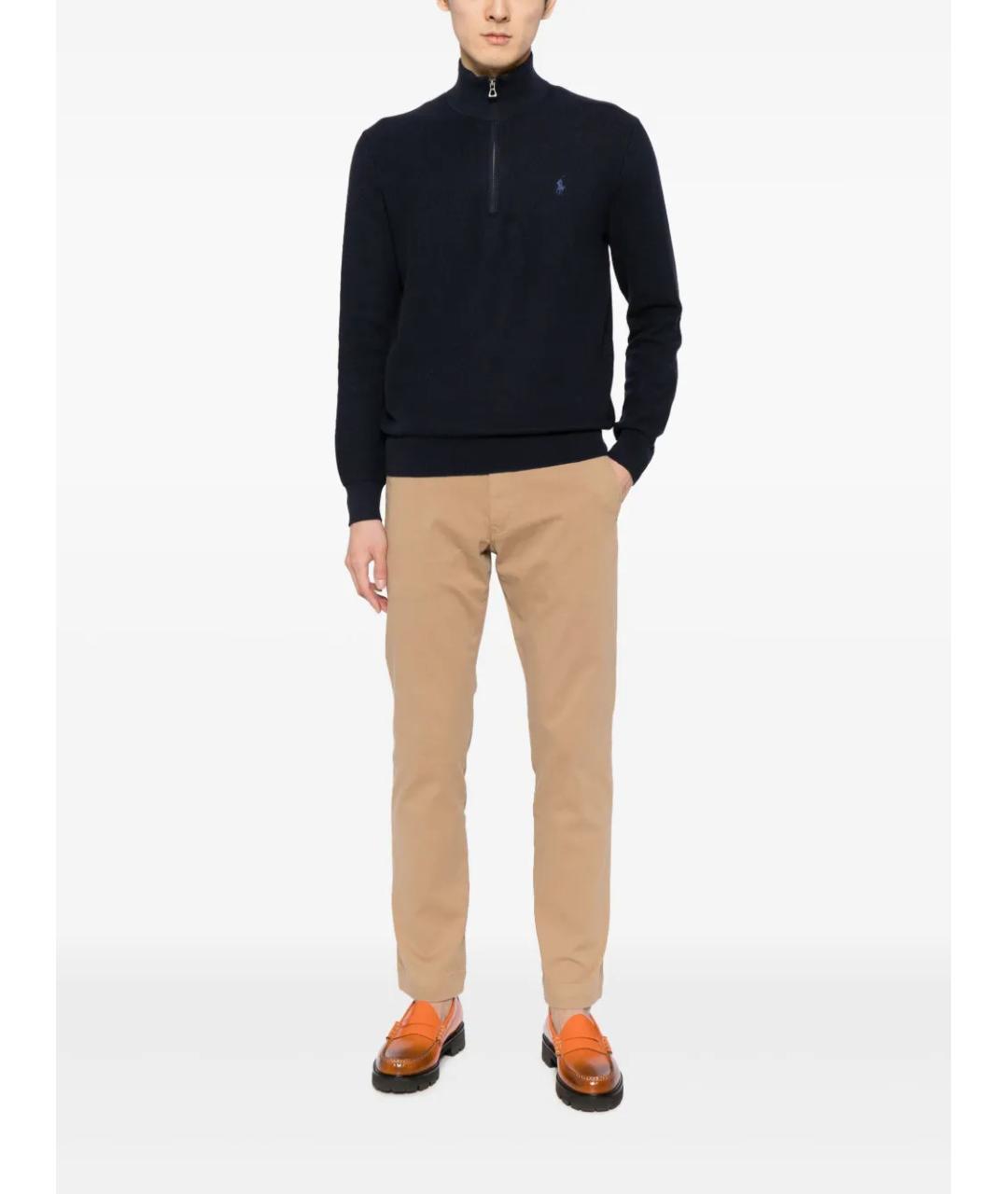 POLO RALPH LAUREN Темно-синий хлопко-эластановый джемпер / свитер, фото 2