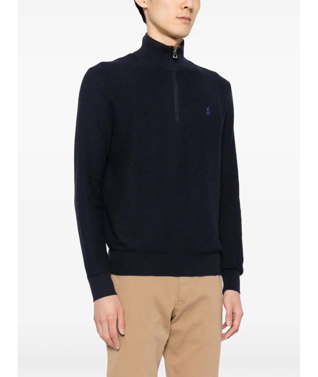 POLO RALPH LAUREN Темно-синий хлопко-эластановый джемпер / свитер, фото 3