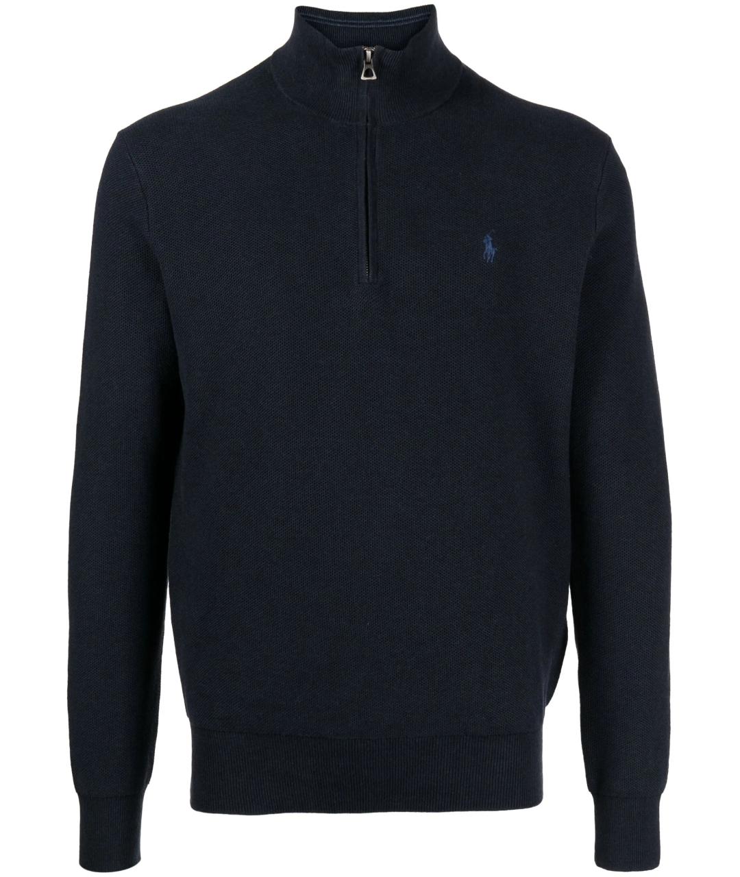 POLO RALPH LAUREN Темно-синий хлопко-эластановый джемпер / свитер, фото 1