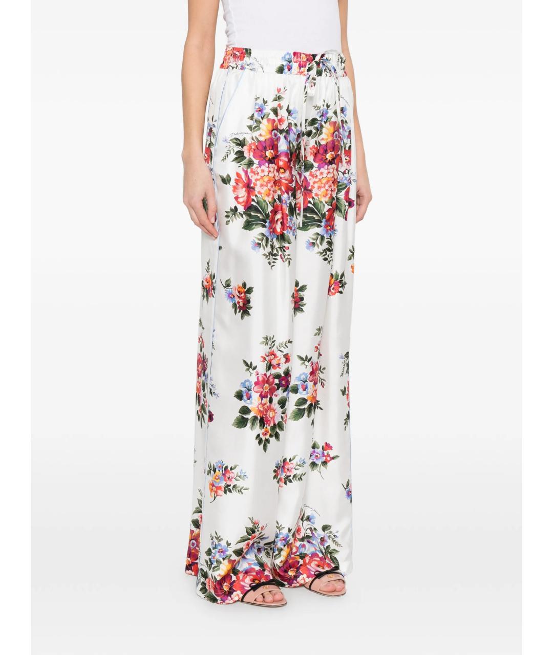 DOLCE&GABBANA Белые шелковые прямые брюки, фото 3