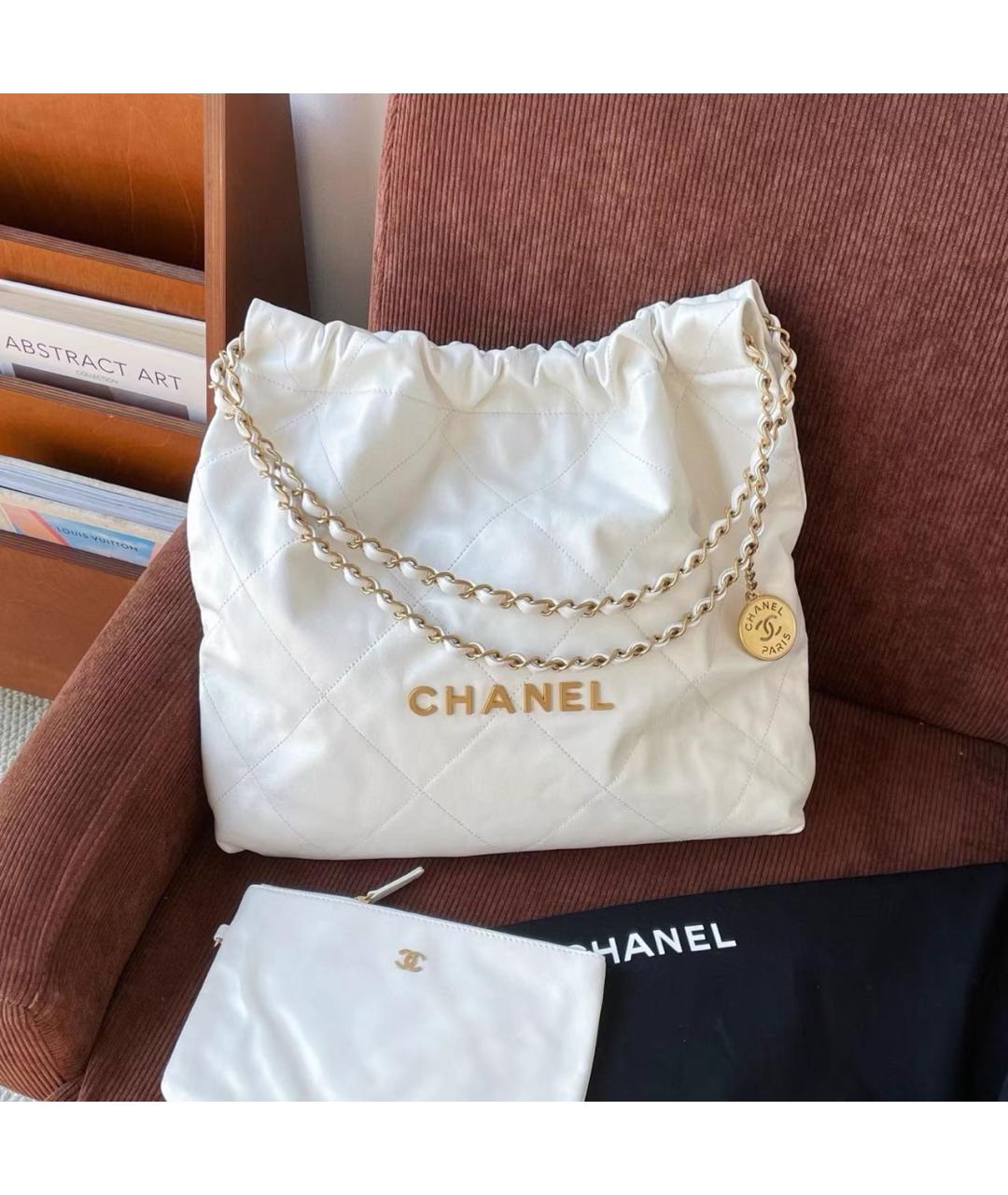 CHANEL Белая кожаная сумка тоут, фото 9