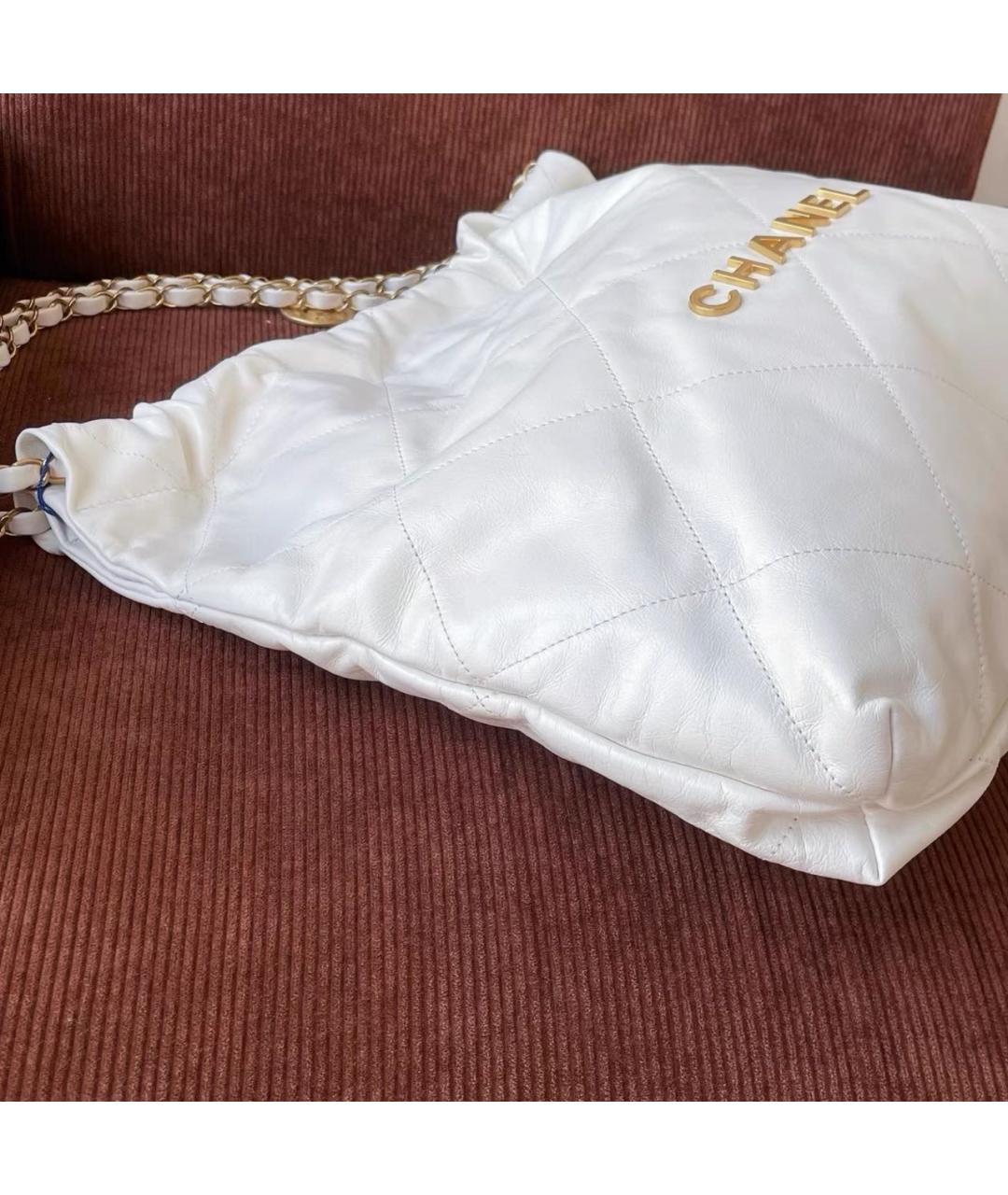 CHANEL Белая кожаная сумка тоут, фото 5