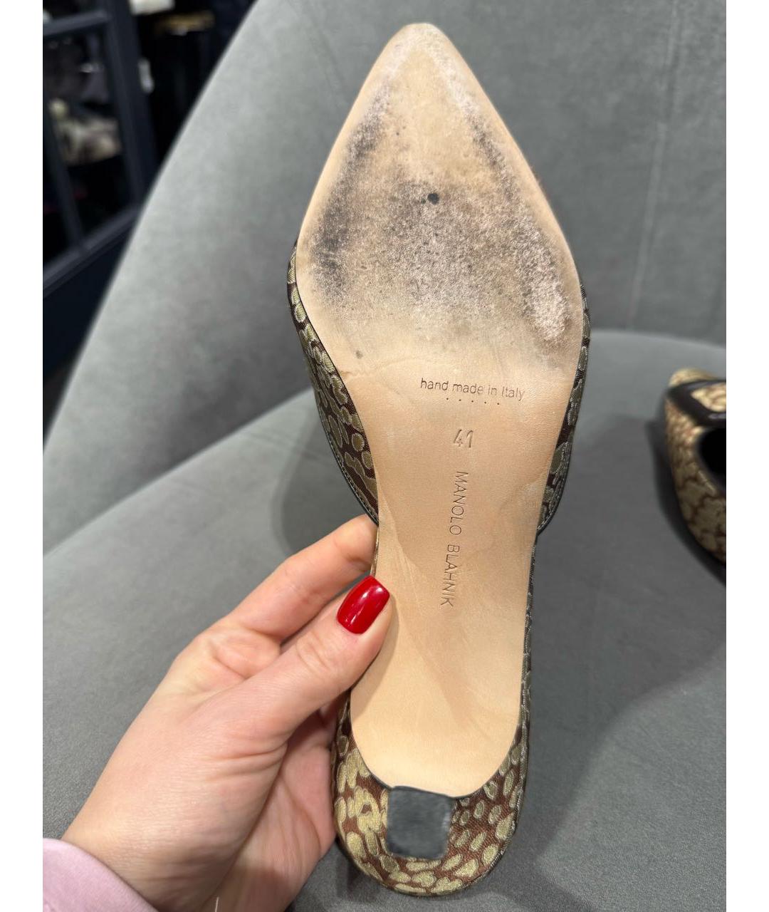 MANOLO BLAHNIK Коричневые текстильные мюли, фото 5