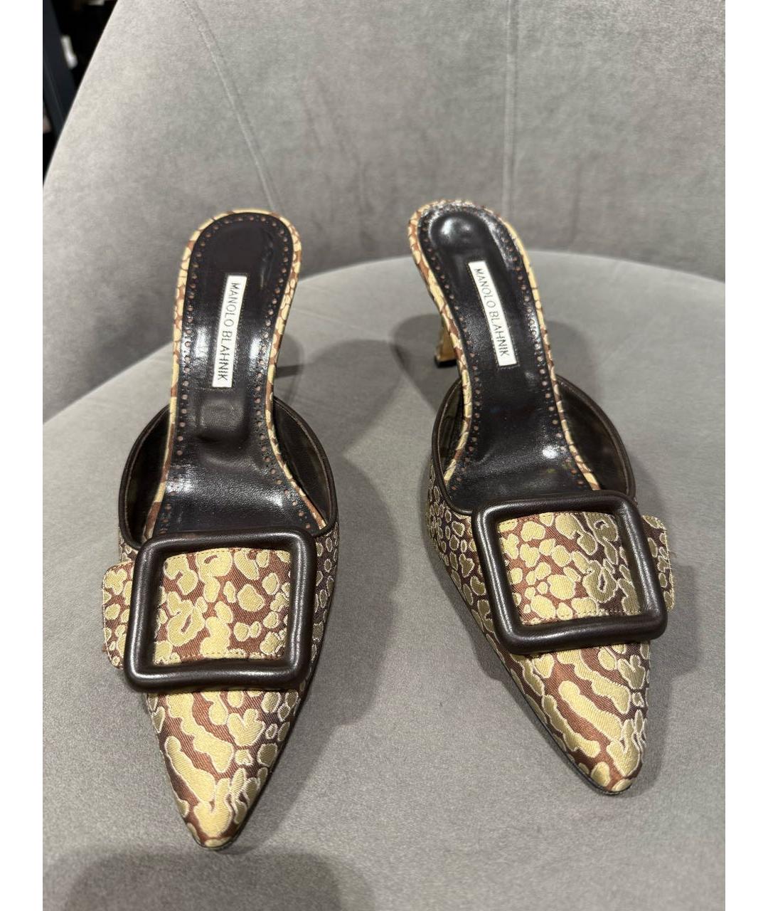 MANOLO BLAHNIK Коричневые текстильные мюли, фото 2