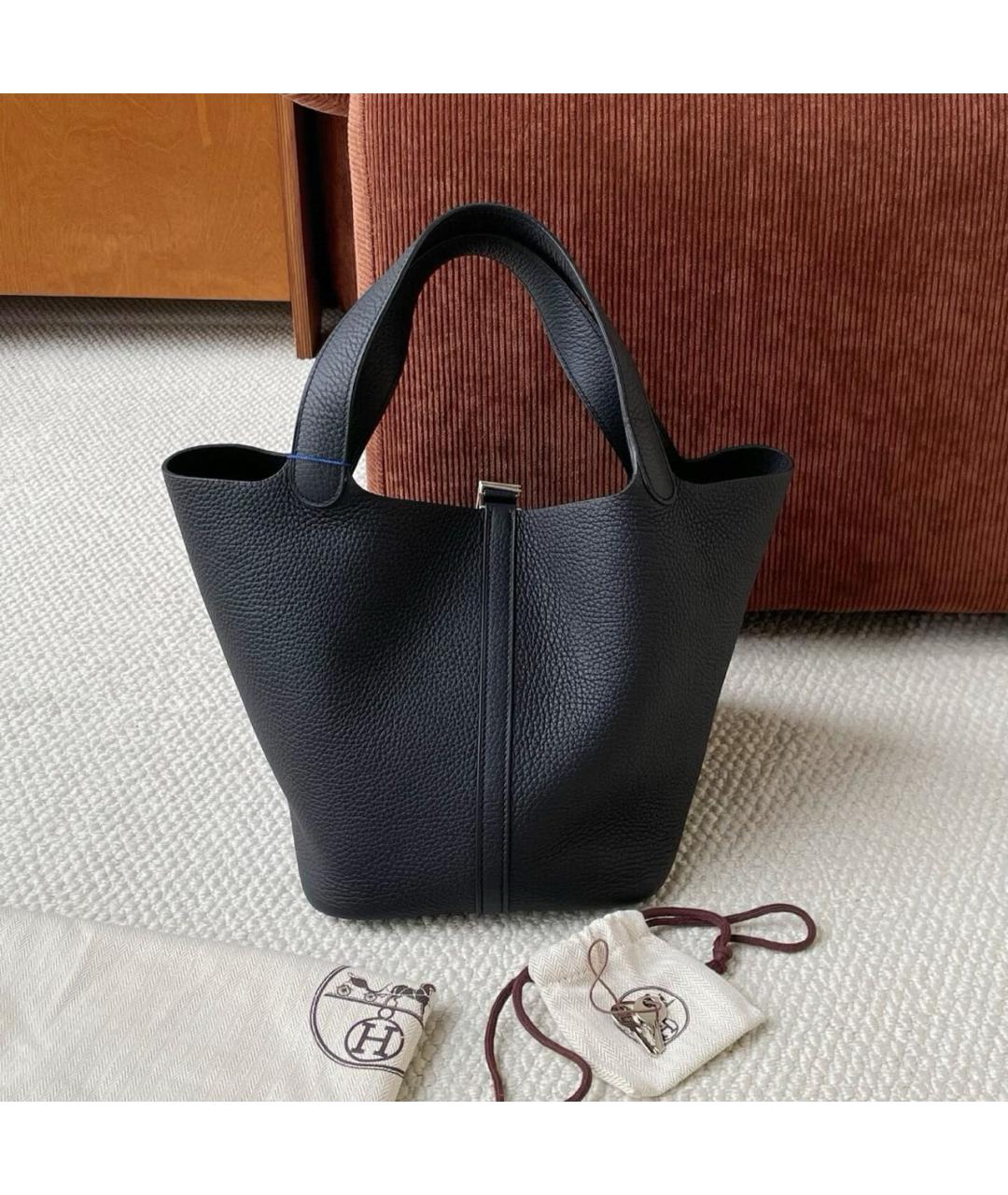 HERMES Черная кожаная сумка тоут, фото 4