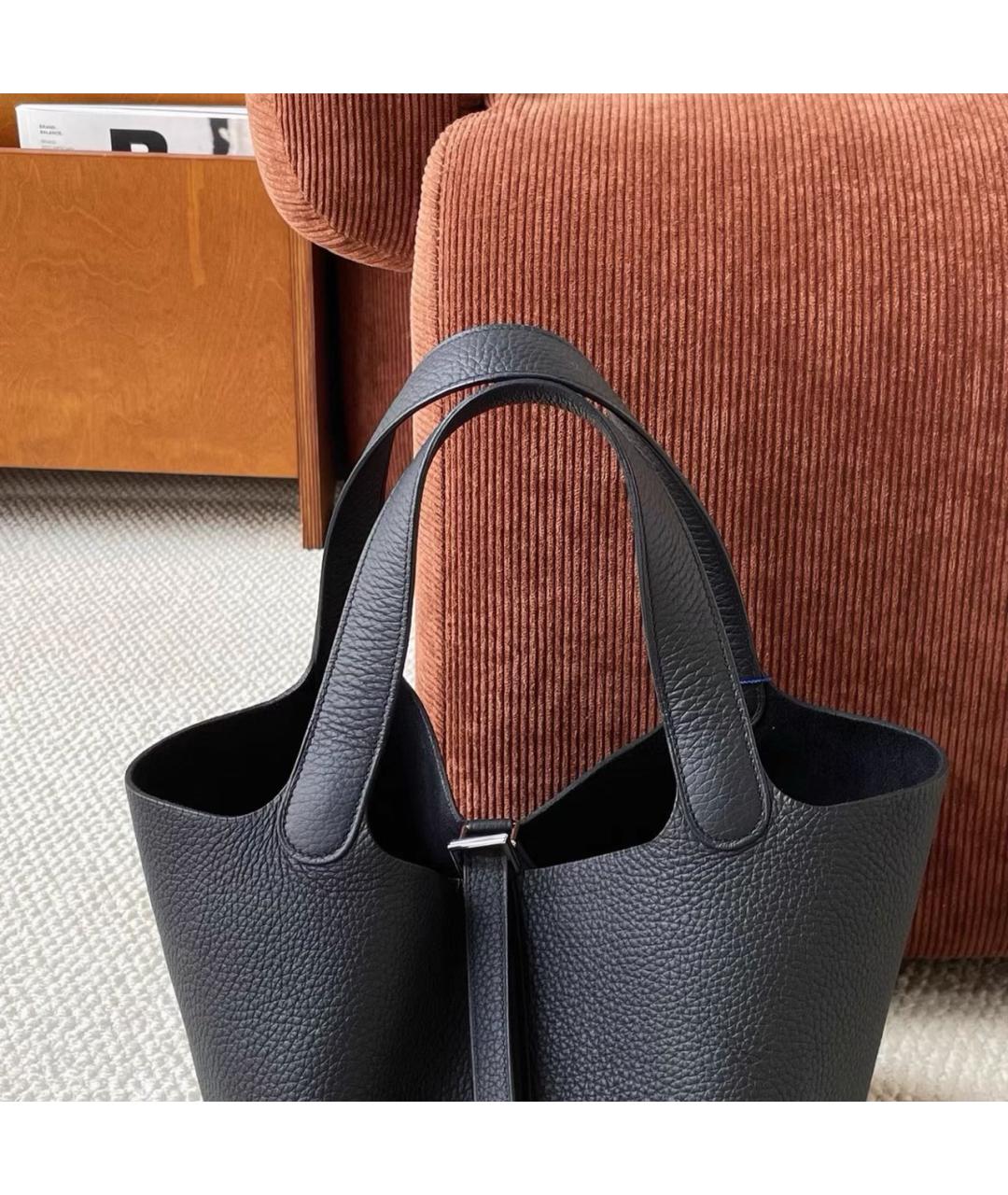 HERMES Черная кожаная сумка тоут, фото 3