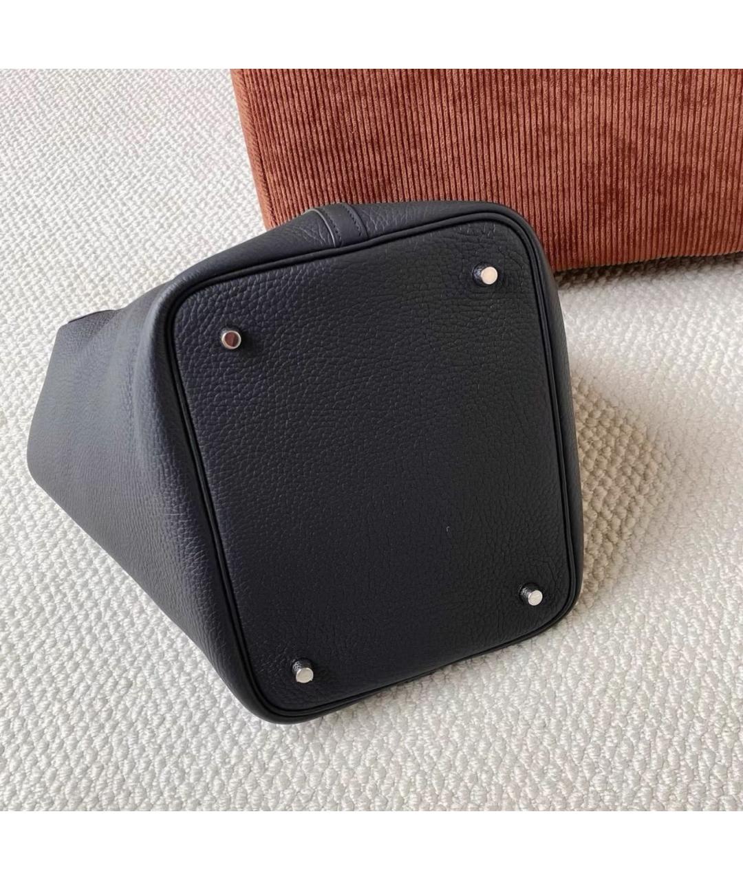 HERMES Черная кожаная сумка тоут, фото 7