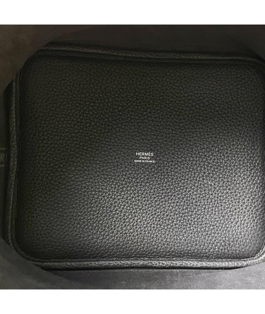 HERMES Черная кожаная сумка тоут, фото 8
