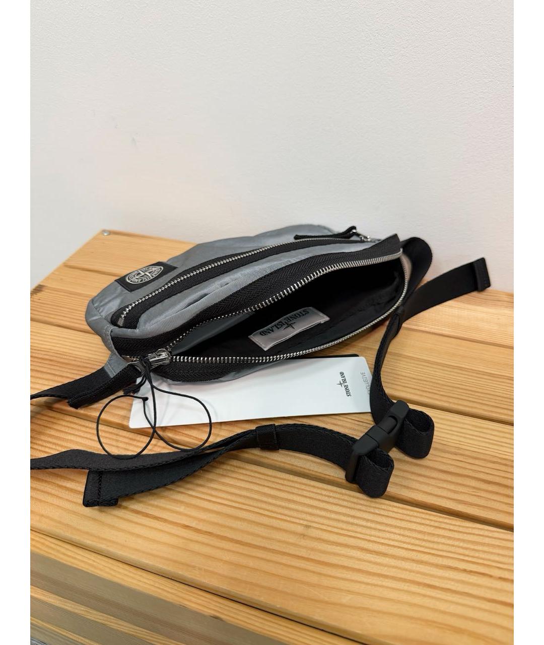 STONE ISLAND Серая синтетическая поясная сумка, фото 5