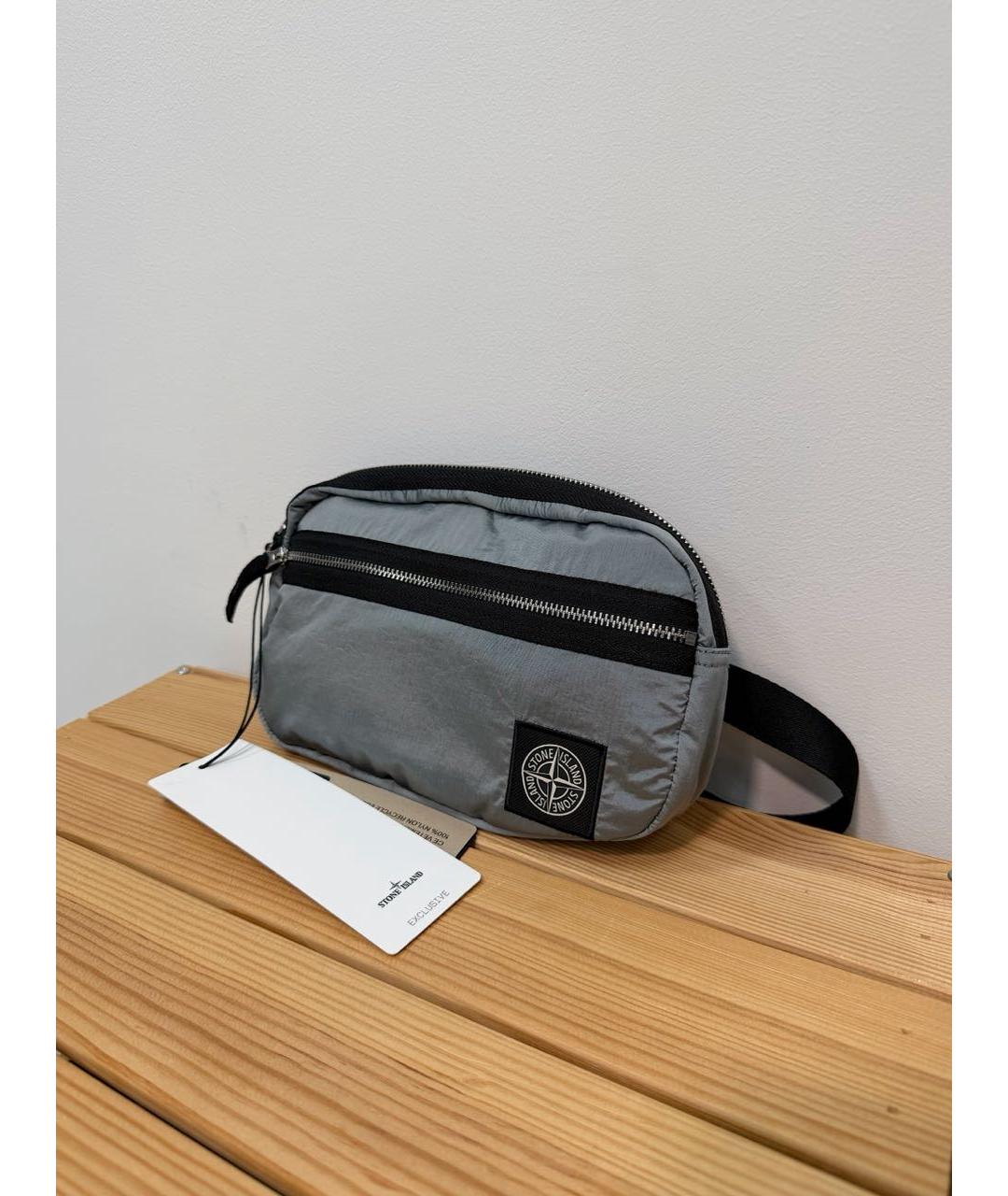 STONE ISLAND Серая синтетическая поясная сумка, фото 3
