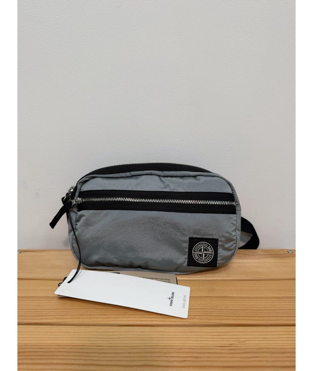 STONE ISLAND Серая синтетическая поясная сумка, фото 2