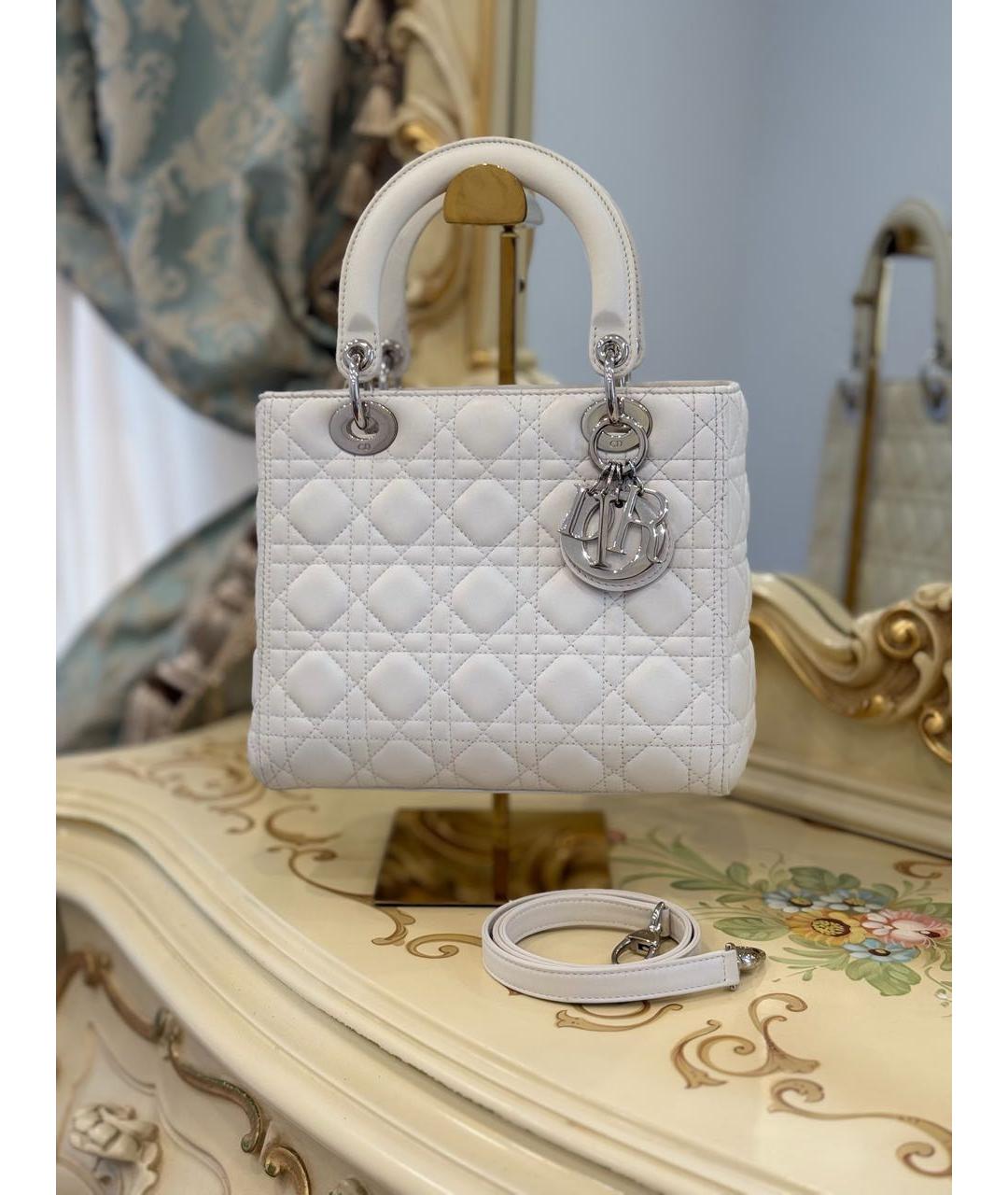 CHRISTIAN DIOR Белая кожаная сумка с короткими ручками, фото 2