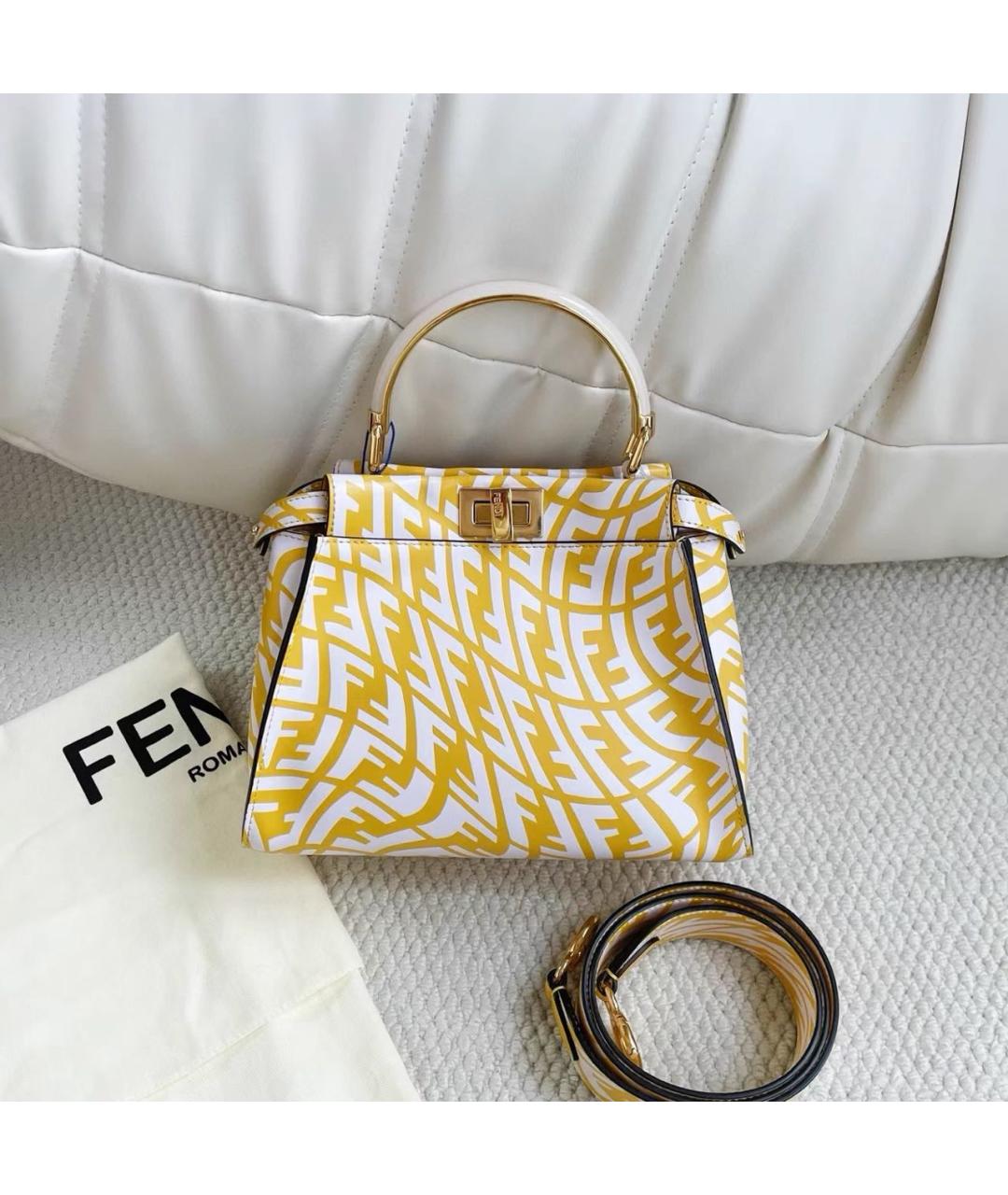 FENDI Желтая кожаная сумка с короткими ручками, фото 9