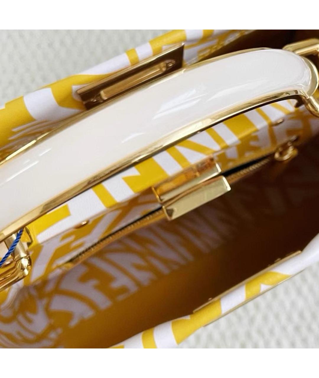 FENDI Желтая кожаная сумка с короткими ручками, фото 8