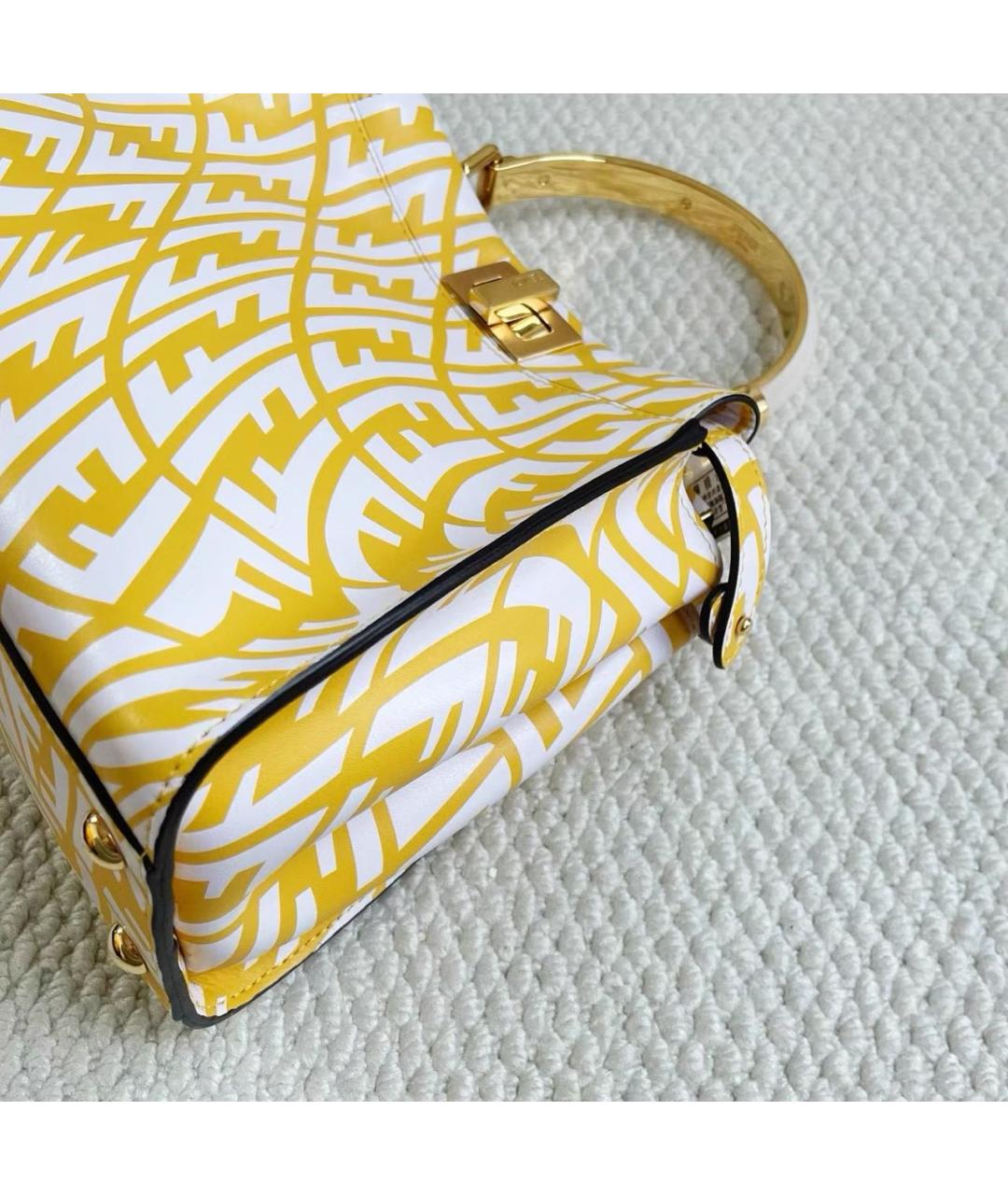 FENDI Желтая кожаная сумка с короткими ручками, фото 7