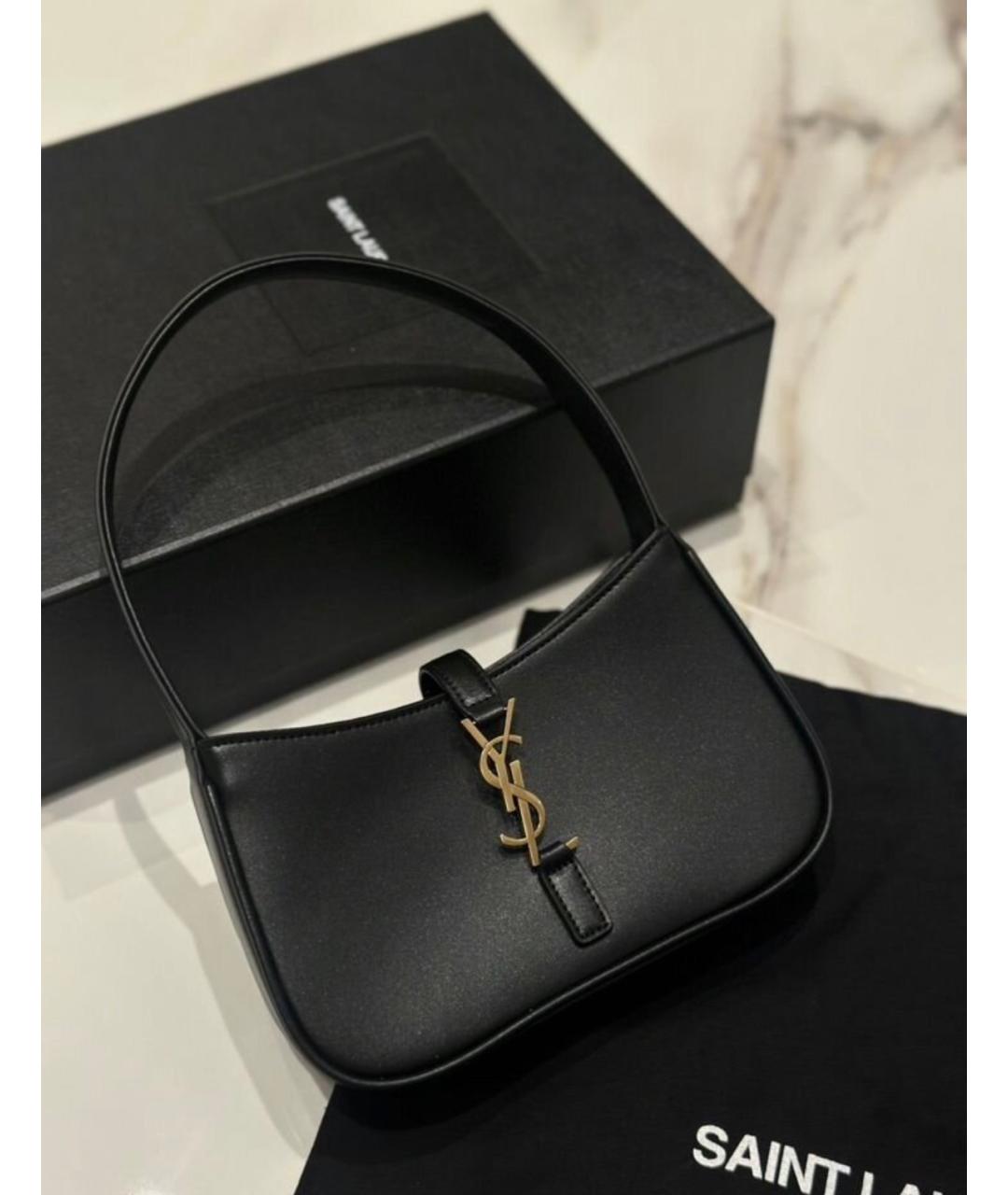 SAINT LAURENT Черная кожаная сумка с короткими ручками, фото 5